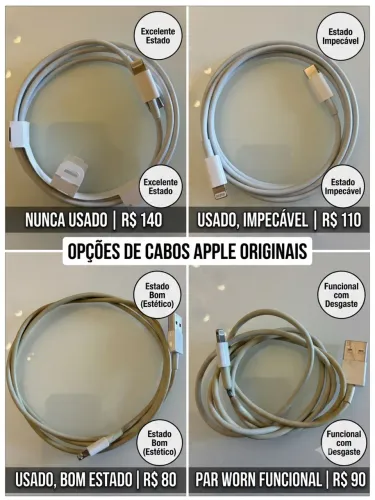 Cabos Apple iPhone Originais (USB-A e USB-C)