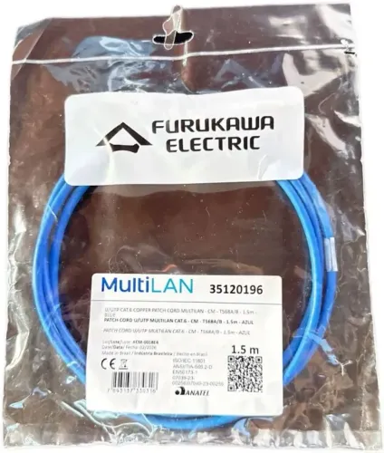 12 patch cord cat 6 multilan furukawa azul de 1,5m