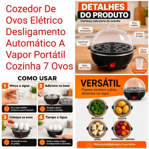 Cozedor De Ovos Elétrico Desligamento Automático A Vapor Portátil Cozinha 7 Ovos