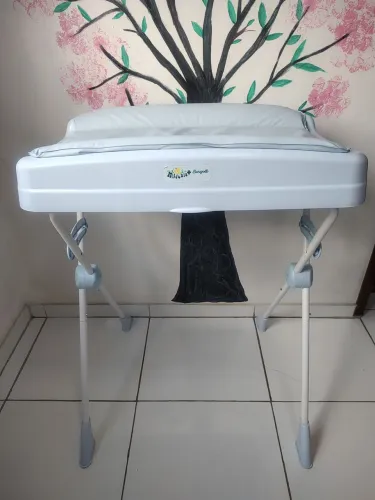 Banheira de Bebê Burigotto Millenia+ Baby Blue Trocador Azul - Semi Nova + Canguru Aiebao