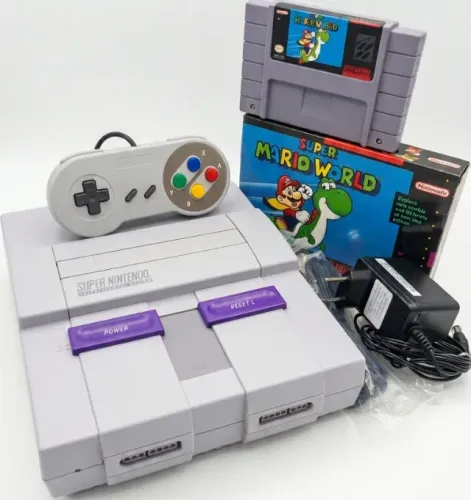 Super Nintendo Original Console com Jogo Cartucho Super Mario na Caixa + Controle Completo