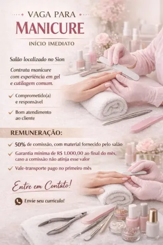 MANICURE COM EXPERIÊNCIA EM UNHA DE GEL
