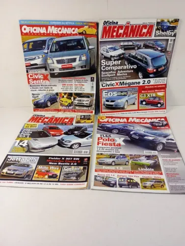 Kit Lote 4 Revistas Antigas Oficina Mecânica (Anos 2000 - Civic, Sentra, Polo, Focus)