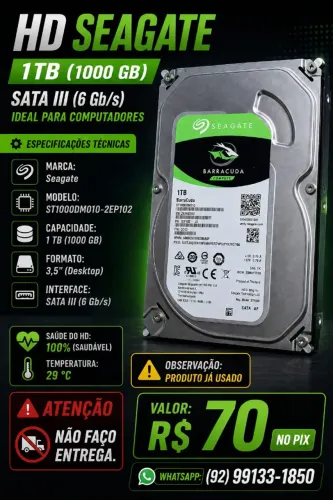 HD Seagate 1TB (1000 GB) SATA III (6 Gb/s)