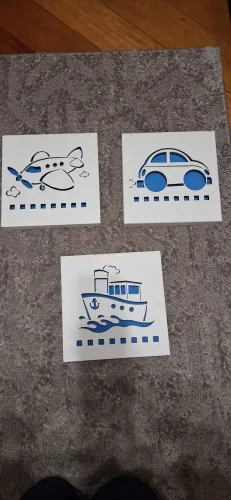 Quadro decorativo menino com Led 30x30cm carro, avião e barco