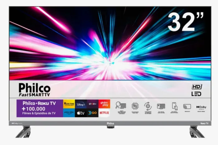 Smart TV Philco 32" LED Roku TV - Dolby Audio / Perfeito Estado