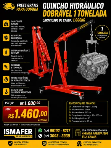 Guincho Girafa Hidráulico 1 Ton Dobrável The Black Tools - FRETE GRÁTIS PARA GOIÂNIA