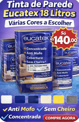 Tinta de Parede Eucatex 18L é na RAFAMETERIAL de CONSTRUÇÃO