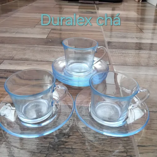 3 xicaras de chá Duralex azul claro