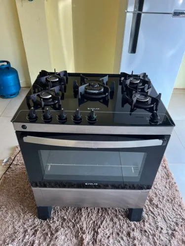 Fogão Inox Atlas Mesa de Vidro 5 Bocas Excelente - Entrega Grátis 