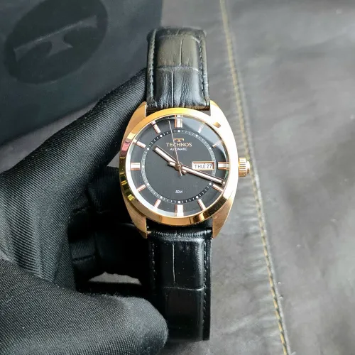 Relógio Technos 100 anos automático Rosé couro