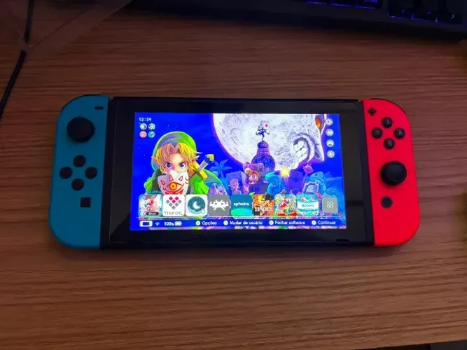 Nintendo Switch 1 v2 DESBLOQUEADO - 32GB + 128GB (Cartão) + Case Transporte + Dock