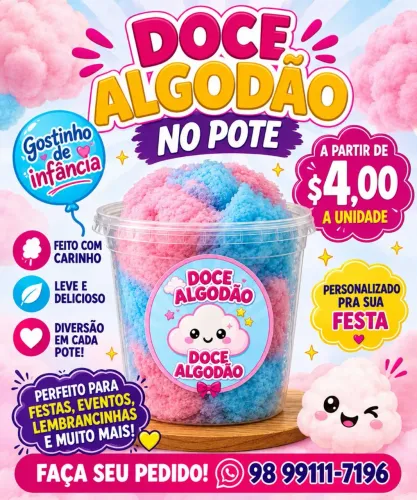 Algodão doce no pote 