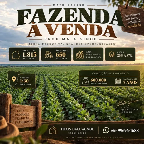 VENDE-SE FAZENDA PRÓXIMO A SINOP