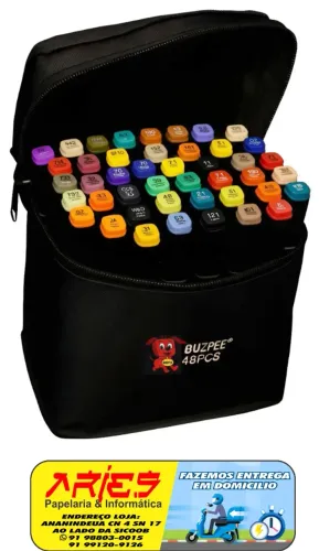 KIT 48 CORES CANETA MARCADOR PERMANENTE PONTA DUPLA BUZPEE MP-622