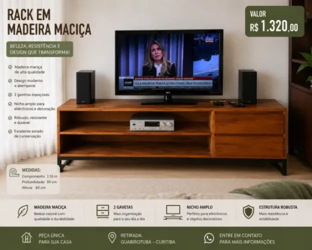 RACK EM MADEIRA MACIÇA