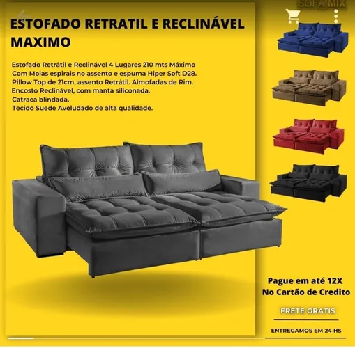 Sofa Maximo Retratil Reclinável 2,10 mts