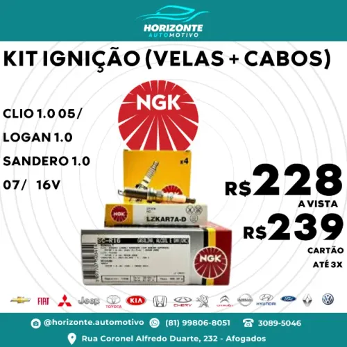 KIT  Velas + Cabos Ignição Clio 1.0 05/ Logan Sandero 1.0 16v 07/ Flex