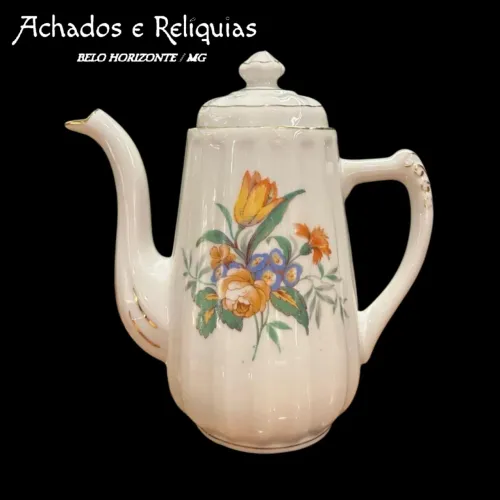 Bule antigo de Porcelana branca Rami com pintura floral