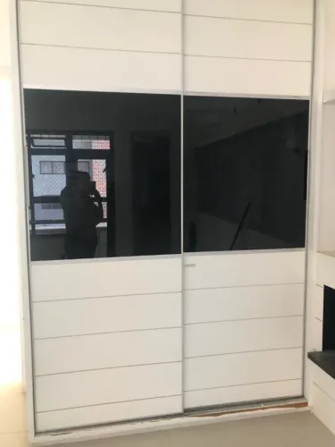 Porta de Correr 2 folhas em MDF e Vidro Preto 2,40x 0,82m