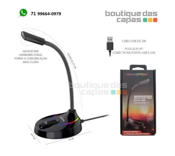 Microfone de Mesa Gamer Usb Led Rgb Profissional HMaston MK-01