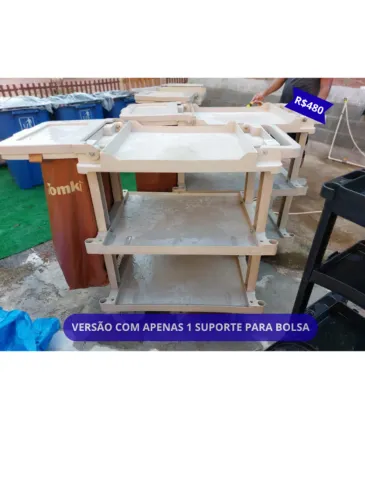 Carrinho de Limpeza Funcional TOMKI - 3 prateleiras e até 2 suportes para bolsa (Seminovo)