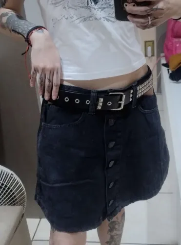 saia jeans cinza escura / preta com aberturas, 38