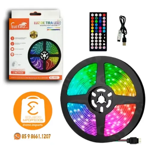 Fita Led RGB Com Detector de Sons 3 Metros Eletro EL-8001