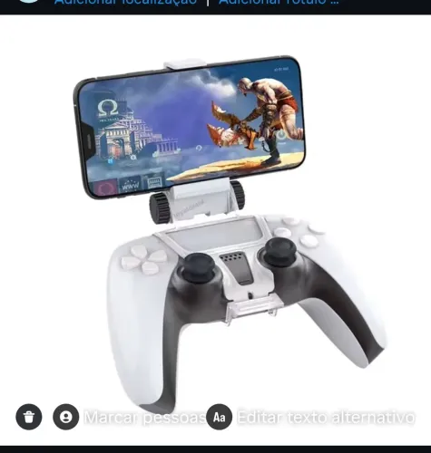 Suporte de celular para controle de PS5  por 18,00<br>Por 15,00