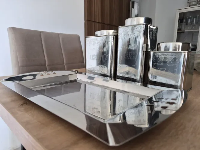 Conjunto potes com bandeja inox