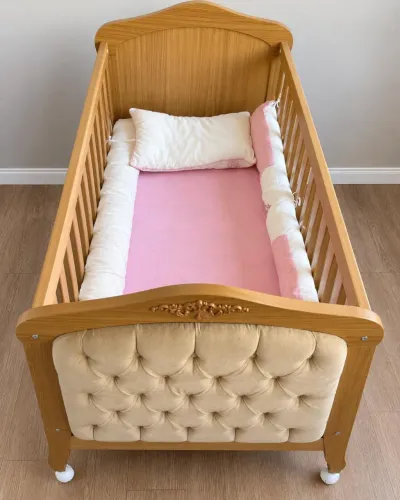 Berço Mini Cama Com Capitonê Alegria Espresso Móveis Nature Nature