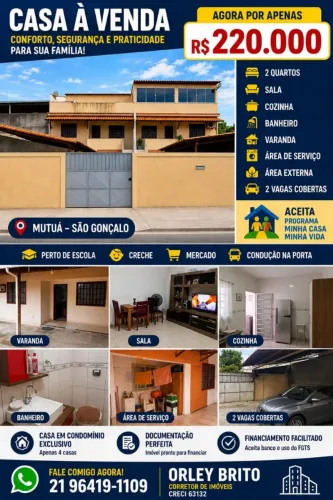 Casa à Venda 2 Quartos 135m² | Mutuá | 2 Vagas | São Gonçalo/RJ