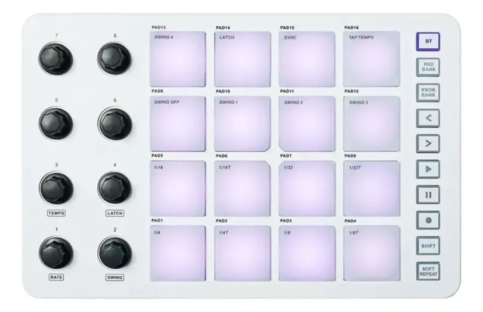 Teclado MIDI Sem Fio M-Vave SMC-PAD 16 Pads Branco Conexão BT Integrada