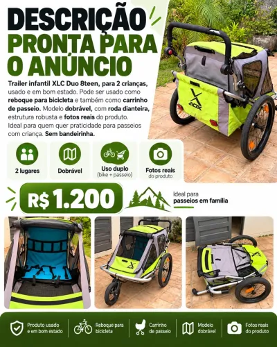 Trailer Infantil XLC Duo 8teen - 2 Crianças - Carrinho