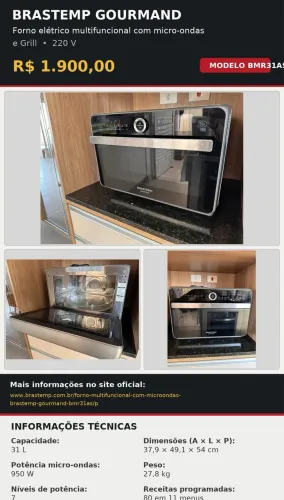 Forno elétrico multifuncional com microondas Brastemp Gourmand