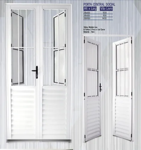 PORTA CENTRAL DE ABRIR SOCIAL COM POSTIGO 210X120 ALUMÍNIO BRANCO