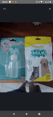 Mamadeira e leite pra filhote de cachorro e gato.