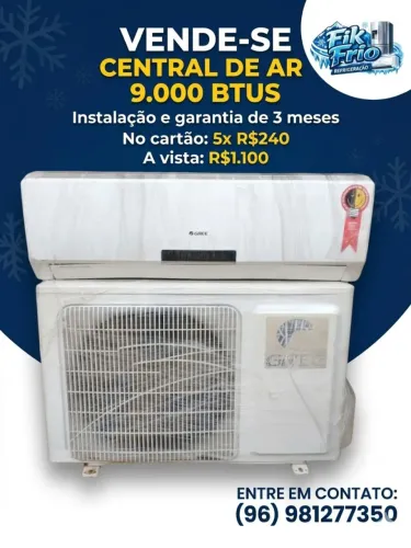 Central de ar 9.000 btus Com instalação e garantia de 3 meses 