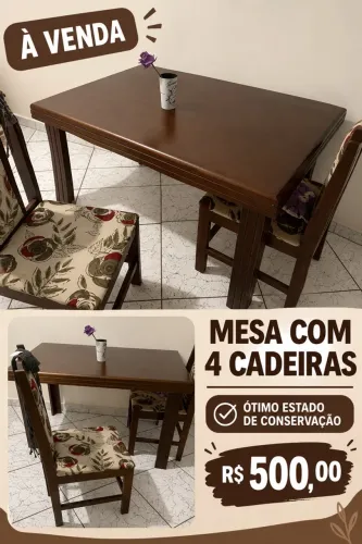 Mesa de jantar ótimo estado madeira de qualidade 4 cadeiras