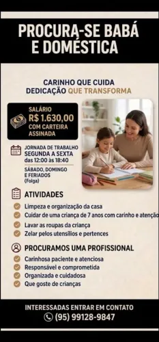 Vaga de babá/ doméstica no liberdade