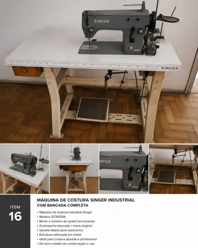 Máquina de costura Singer com mesa usada