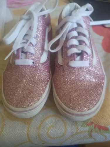 Tênis Infantil Vans Old Skool Glitter Kids Rosa/Branco