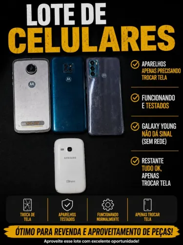 Lote de celular para peças funcionando apenas troca de telas