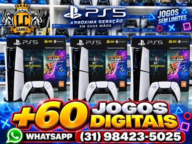 PS5 SLIM 1TB DIGITAL COM 63 JOGOS e GARANTIA O3 MES I LOJA FISICA