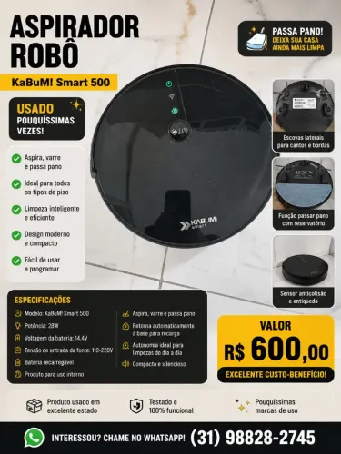 Aspirador Robô KaBuM! Smart 500 - Aspira, Varre e Passa Pano