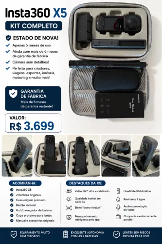 Kit câmera insta 360 x5