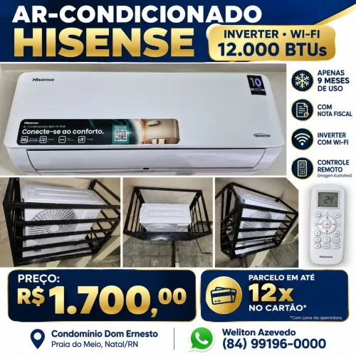 AR-CONDICIONADO HISENSE INVERTER 12.000 BTUS TECNOLOGIA WI-FI com CONTROLE NO PLÁSTICO