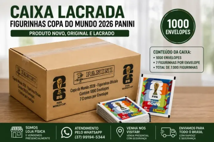 Caixa Fechada Panini Copa do Mundo 2026 - 1000 Envelopes Lacrados