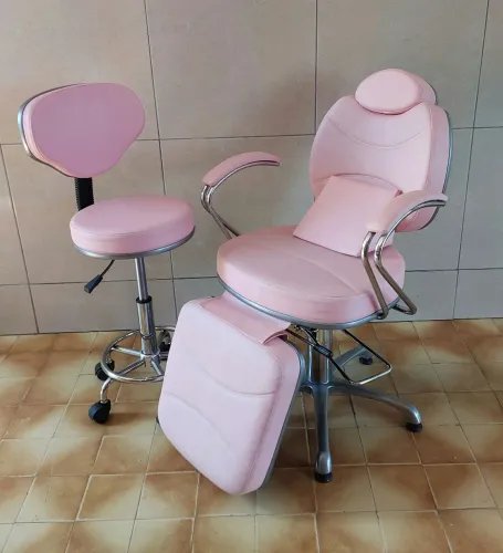 Cadeira Poltrona Reclinável Hidráulica Maquiagem Cabeleireiro + Mocho + Apoio Lombar