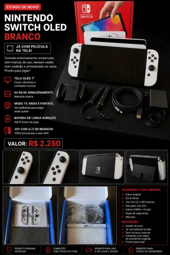 Nintendo Switch OLED Branco - Open Box Película na Tela Completo